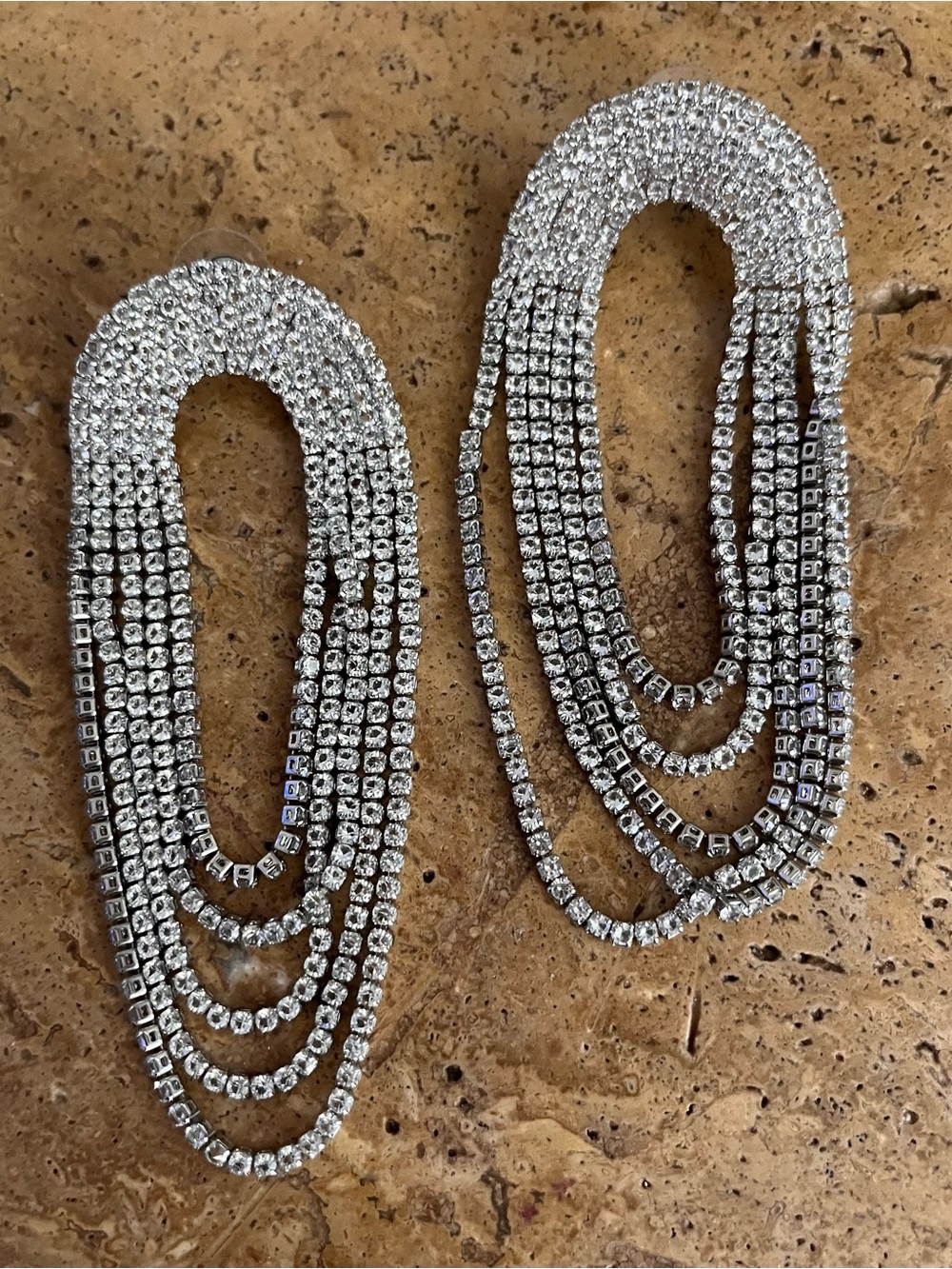 Silver Crystal Multi-Strand Statement Earrings